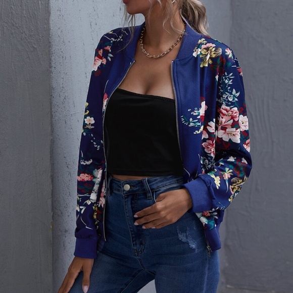 Bellanblue Jackets & Blazers - Boho Burgundy Floral  Zipper Light Bomber Jacket